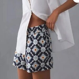 Anthropologie Navy and White Patterned High Waist Shorts
